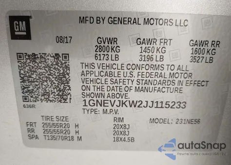 2018 Chevrolet Traverse Premier из США, поврежденный, VIN 1GNEVJKW2JJ115233